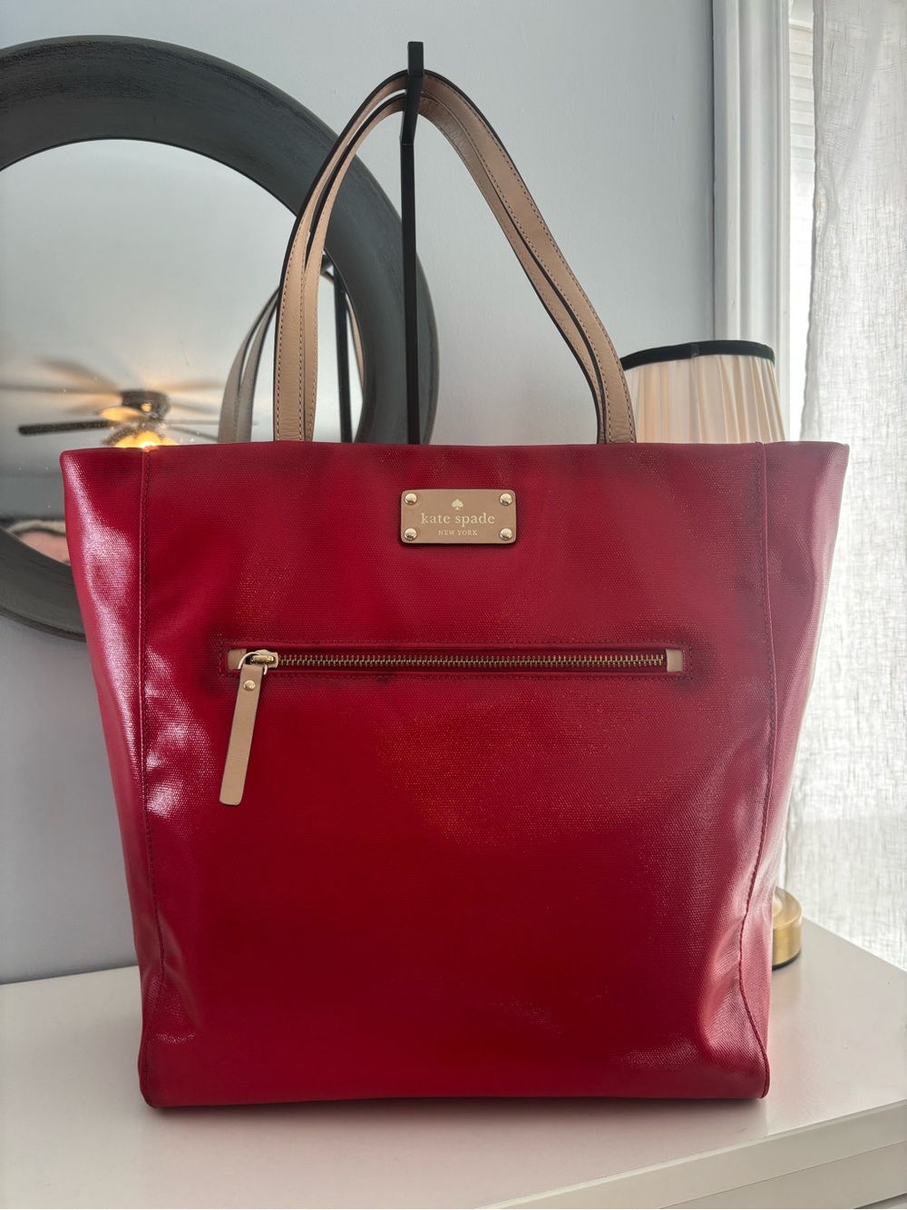 kate spade Red Leather Tote with Tan Handles